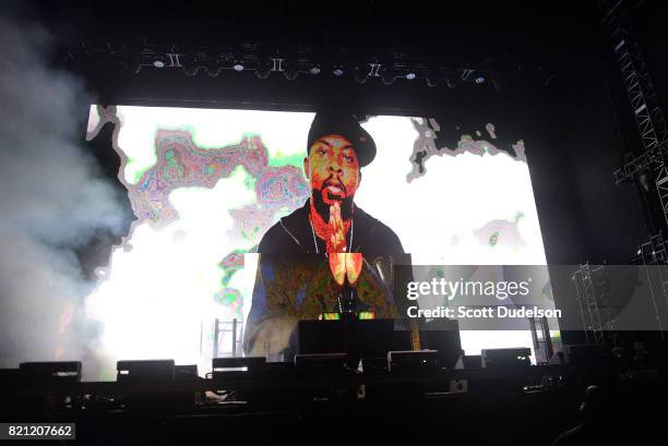 General view of A Tribe Called Quest onstage tribute to deceased member Phife Dawg during FYF Fest on July 22, 2017 in Los Angeles, California.