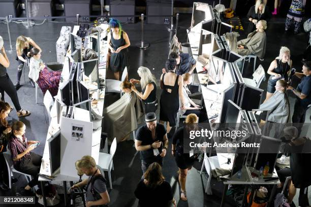 General view backstage ahead of the AMD Exit.17_2 show during Platform Fashion July 2017 at Areal Boehler on July 23, 2017 in Duesseldorf, Germany.