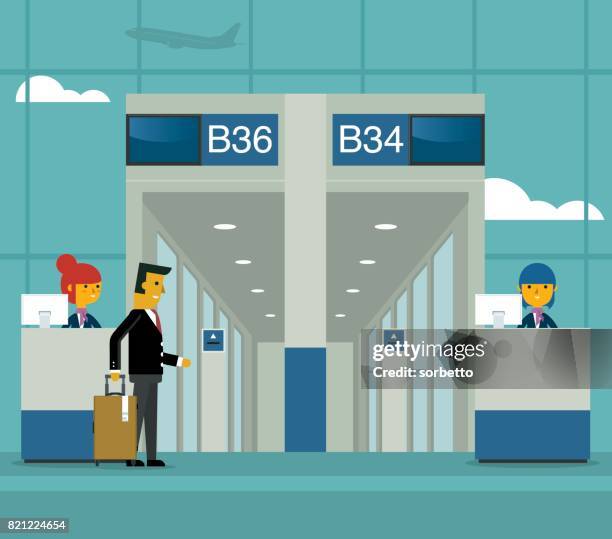 gate on airport - airplane first class stock illustrations