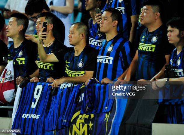 Fans support FC Internazionale at a training session ahead of 2017 International Champions Cup football match between Olympique Lyonnais and FC...