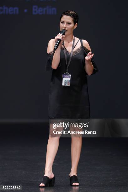 Julia Israel speaking at the opening of the AMD Exit.17_2 show during Platform Fashion July 2017 at Areal Boehler on July 23, 2017 in Duesseldorf,...