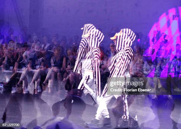 Model walks the runway for Alessandra Cirmia's show 'Hip Hop Femme' at the AMD Exit.17_2 show during Platform Fashion July 2017 at Areal Boehler on...