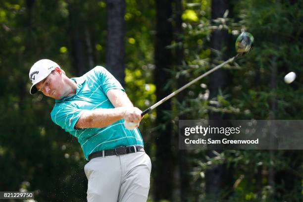 Grayson Murray of the United States plays his shot from the second tee during the final round of the Barbasol Championship at the Robert Trent Jones...