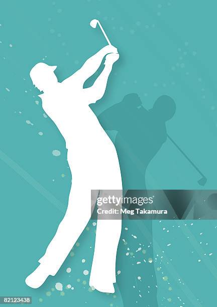 silhouette of two men playing golf - two men golfing stock illustrations