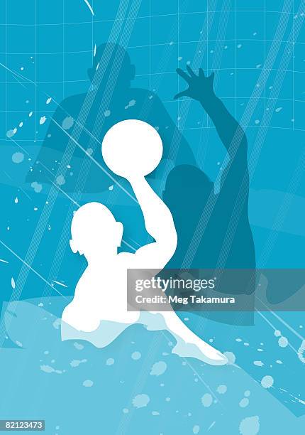 stockillustraties, clipart, cartoons en iconen met silhouette of three men playing water polo in a swimming pool - male throwing water polo ball