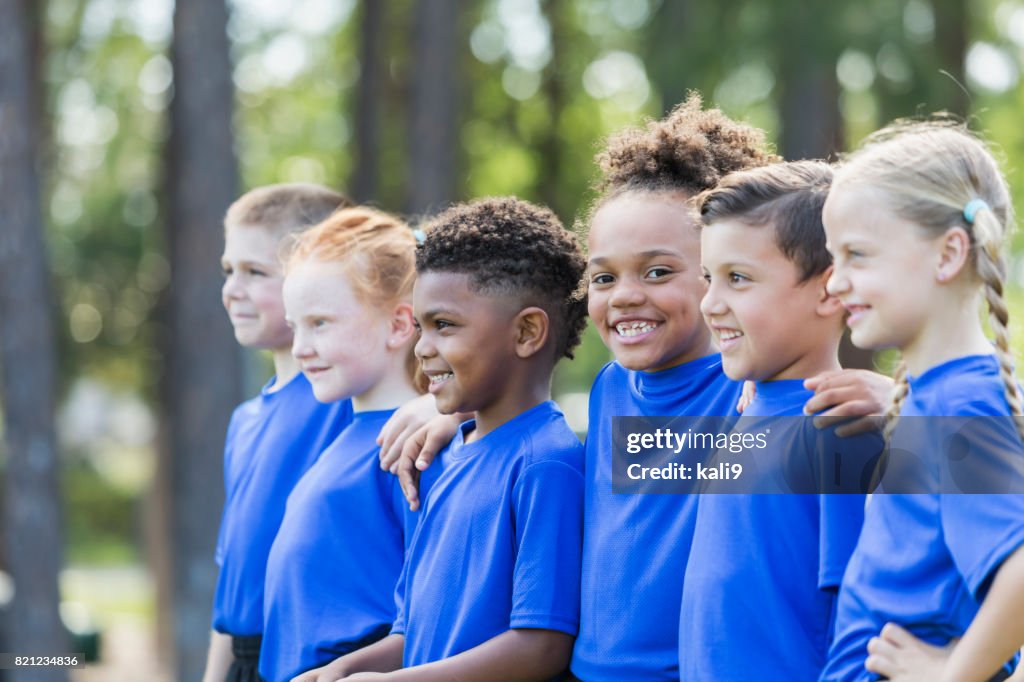 Multi-ethnic children at soccer camp