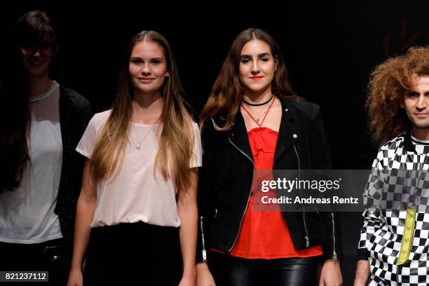 Fashion students on the runway after the AMD Exit.17_2 show during Platform Fashion July 2017 at Areal Boehler on July 23, 2017 in Duesseldorf,...