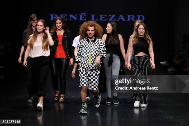 Fashion students on the runway after the AMD Exit.17_2 show during Platform Fashion July 2017 at Areal Boehler on July 23, 2017 in Duesseldorf,...
