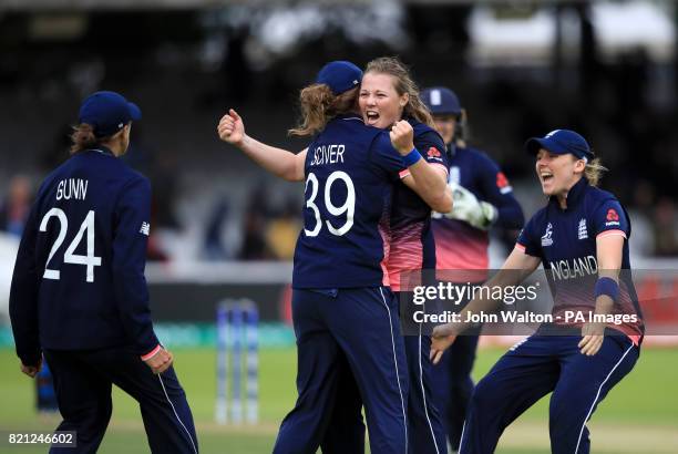 England's Anya Shrubsole celebrates the wicket of India's Rajeshwari Gayakwad during the ICC Women's World Cup Final at Lord's, London.