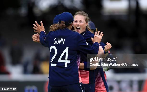 England's Anya Shrubsole celebrates the wicket of India's Rajeshwari Gayakwad during the ICC Women's World Cup Final at Lord's, London.