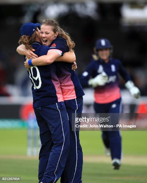 England's Anya Shrubsole celebrates the wicket of India's Rajeshwari Gayakwad during the ICC Women's World Cup Final at Lord's, London.