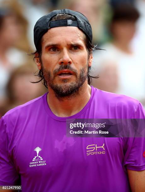 Tommy Haas of Germany reacts during the Manhagen Classics against Michael Stich of Germany at Rothenbaum on July 23, 2017 in Hamburg, Germany.