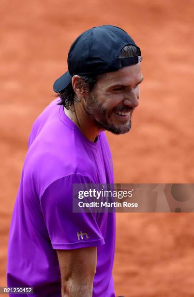 Tommy Haas of Germany reacts during the Manhagen Classics against Michael Stich of Germany at Rothenbaum on July 23, 2017 in Hamburg, Germany.