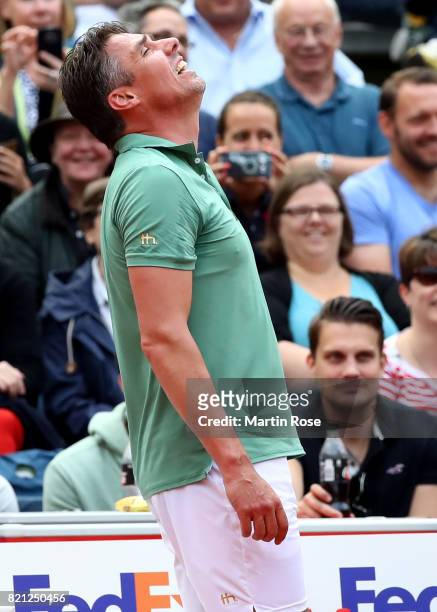 Michael Stich of Germany reacts during the Manhagen Classics against Michael Stich of Germany at Rothenbaum on July 23, 2017 in Hamburg, Germany.