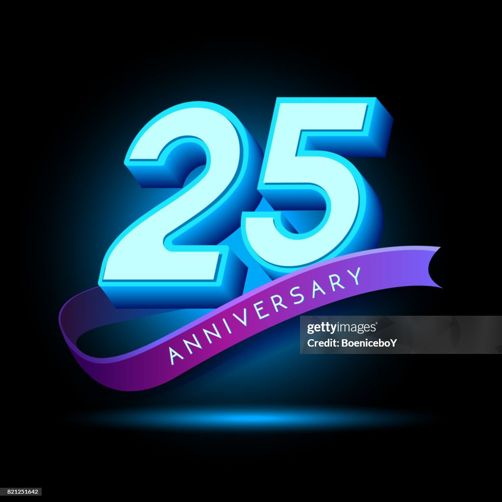 25th Graphics 25th Anniversary 3d Text With Glow Effect Celebration Vector Template ...