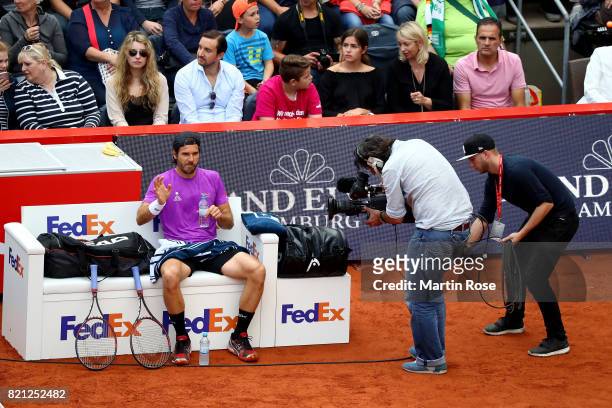 Tommy Haas of Germany reacts during the Manhagen Classics against Michael Stich of Germany at Rothenbaum on July 23, 2017 in Hamburg, Germany.