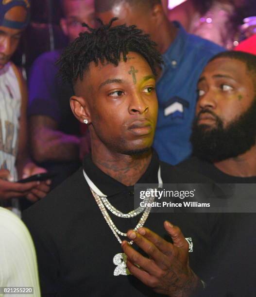 Rapper 21 Savage attends a Party Hosted By Amber Rose at Medusa Lounge on July 23, 2017 in Atlanta, Georgia.