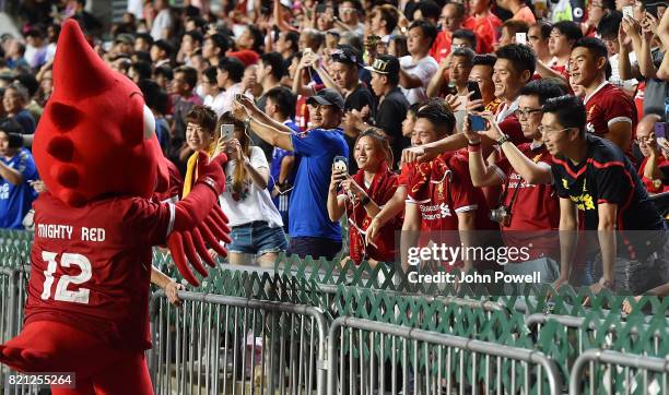 Mighty Red mascot of Liverpool with fans of Liverpool before the Premier League Asia Trophy match between Liverpool FC and Leicester City FC at the...