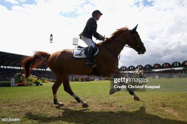 Meredith Michael Beerbaum of Germany rides on Daisy during the Rolex Grand Prix of CHIO Aachen 2017 at Aachener Soers on July 23, 2017 in Aachen,...