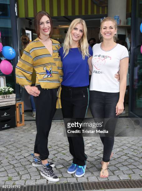 Tessa Bergmeier, Tanja Buelter, Nina Bott attend the 2nd birthday of Playbrush with the nwe toothbrush launch on July 23, 2017 in Hamburg, Germany.