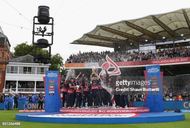 England captain Heather Knight lifts the trophy after winning the ICC Women's World Cup 2017 Final between England and India at Lord's Cricket Ground...