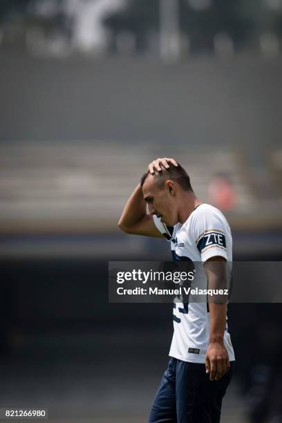 Brian Figueroa of Pumas reacts during the 1st round match between Pumas UNAM and Pachuca as part of the Torneo Apertura 2017 Liga MX at Olimpico...