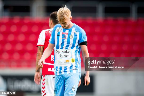 Ludvig Ohman Silwerfeldt of Athletic FC Eskilstuna dejected during the Allsvenskan match between Kalmar FF and Athletic FC Eskilstuna at Guldfageln...
