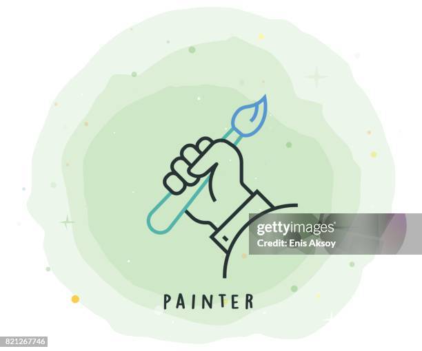 painter icon with watercolor patch - creative design studio stock illustrations