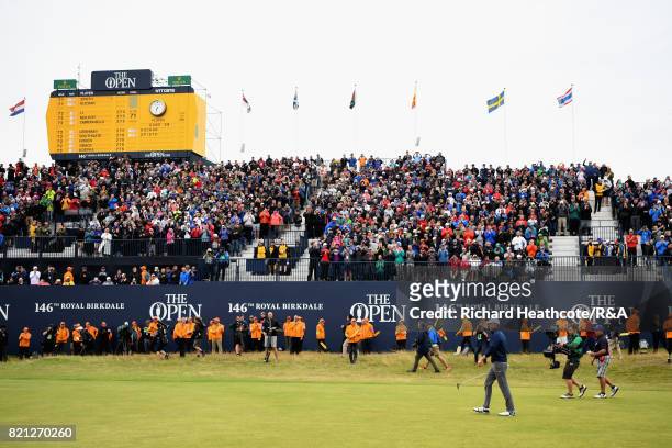 Jordan Spieth of the United States walks up the 18th fairway during the final round of the 146th Open Championship at Royal Birkdale on July 23, 2017...