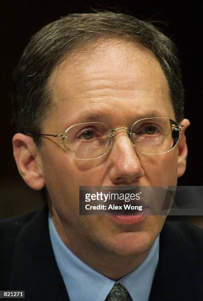 Napster CEO Hank Barry testifies during a hearing on online entertainment April 3, 2001 before the Senate Judiciary Committee on Capitol Hill in...