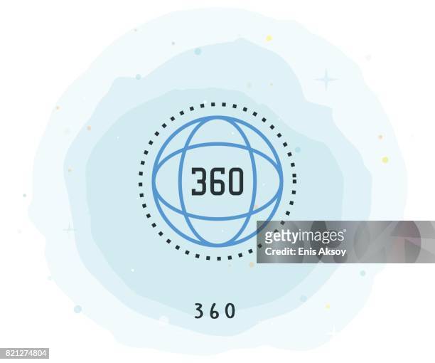 360 degree view icon with watercolor patch - 360 stock illustrations