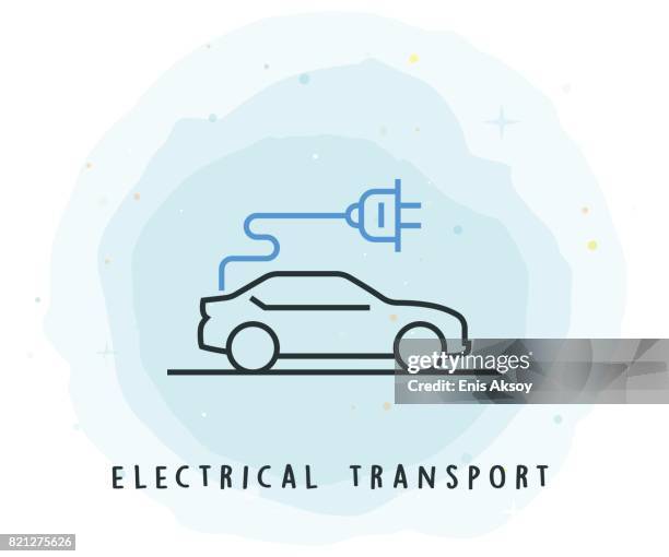 elektrischer transport icon mit aquarell-patch - elektro fahrzeug stock-grafiken, -clipart, -cartoons und -symbole