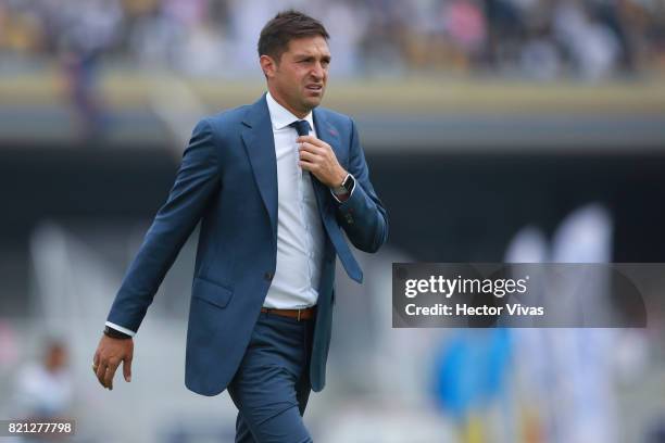 Diego Alonso coach of Pachuca looks on during the 1st round match between Pumas UNAM and Pachuca as part of the Torneo Apertura 2017 Liga MX at...