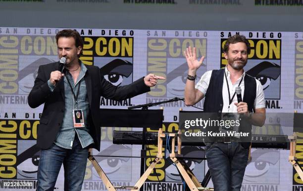 Actors Richard Speight Jr. And Rob Benedict at the "Supernatural" panel during Comic-Con International 2017 at San Diego Convention Center on July...