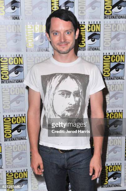 Actor Elijah Wood at BBC AMERICA'S San Diego Comic-Con Press Line with the Stars and Producers of 'Dirk Gently's Holistic Detective Agency' and...