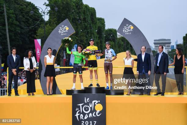 Member of IOC Tony Estanguet, Laura Flessel French Sport Minister, Rigoberto Uran of Cannondale, Christopher Froome of Team Sky, Romain Bardet of...