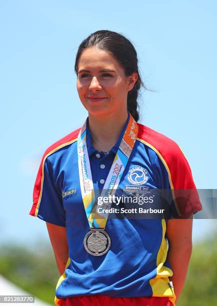 Tara Ferguson of the Isle of Man poses during the medal presentation for the Girls Road Race Cycling Final on day 6 of the 2017 Youth Commonwealth...