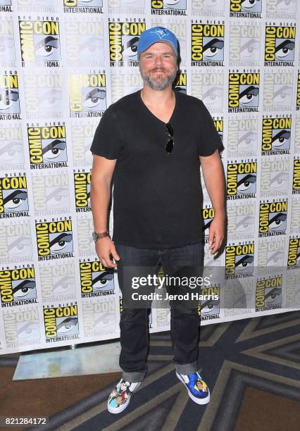 Actor Tyler Labine at BBC AMERICA'S San Diego Comic-Con Press Line with the Stars and Producers of 'Dirk Gently's Holistic Detective Agency' and...