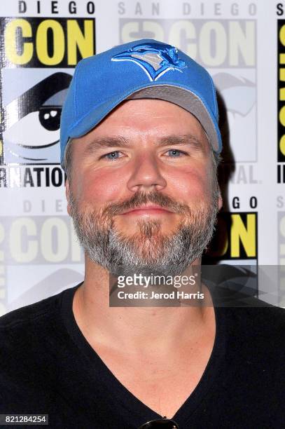 Actor Tyler Labine at BBC AMERICA'S San Diego Comic-Con Press Line with the Stars and Producers of 'Dirk Gently's Holistic Detective Agency' and...