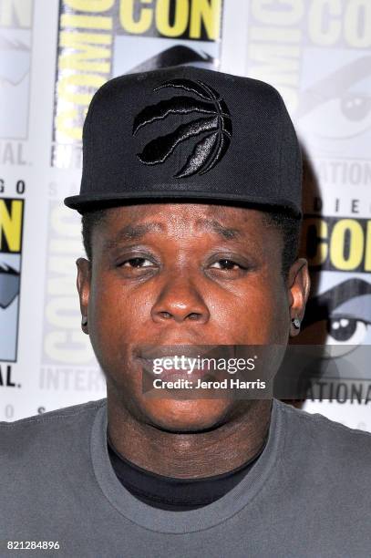 Actor Mpho Koaho at BBC AMERICA'S San Diego Comic-Con Press Line with the Stars and Producers of 'Dirk Gently's Holistic Detective Agency' and...