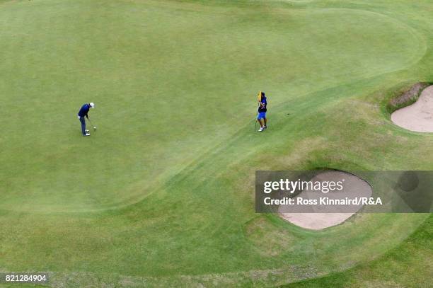 Jordan Spieth of the United States hits the winning putt on the 18th green during the final round of the 146th Open Championship at Royal Birkdale on...