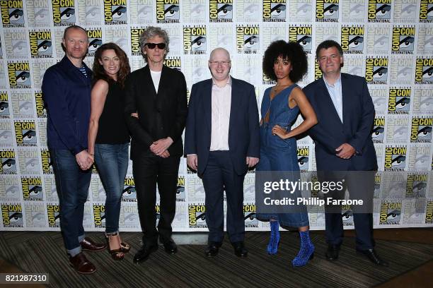 The cast of Doctor Who attends the press line at Comic-Con International 2017 on July 23, 2017 in San Diego, California.