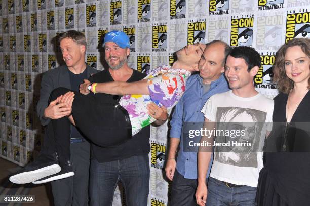 Actors Alan Tudyk and Tyler Labine, creator Max Landis, showrunner Robert Cooper, and actors Elijah Wood and Fiona Dourif at BBC AMERICA'S San Diego...