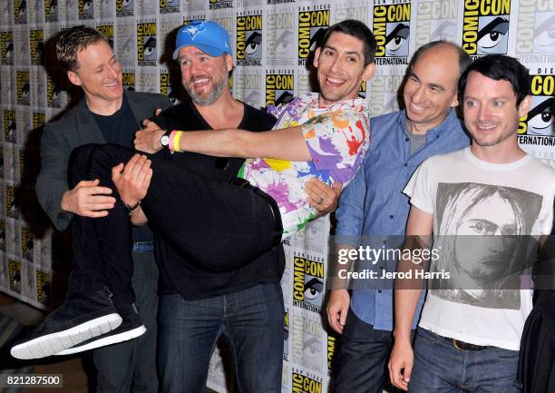 Actors Alan Tudyk and Tyler Labine, creator Max Landis, showrunner Robert Cooper, and actor Elijah Wood at BBC AMERICA'S San Diego Comic-Con Press...