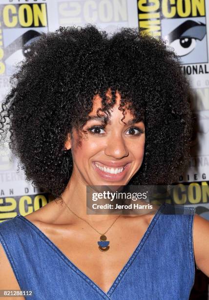 Actor Pearl Mackie at BBC AMERICA'S San Diego Comic-Con Press Line with the Stars and Producers of 'Dirk Gently's Holistic Detective Agency' and...