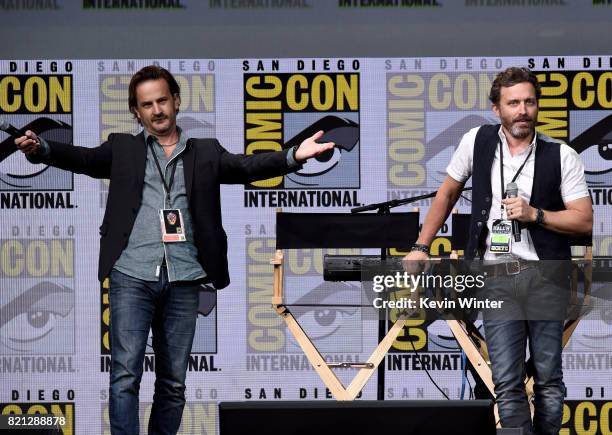 Actors Richard Speight Jr. And Rob Benedict perform onstage at the "Supernatural" panel during Comic-Con International 2017 at San Diego Convention...