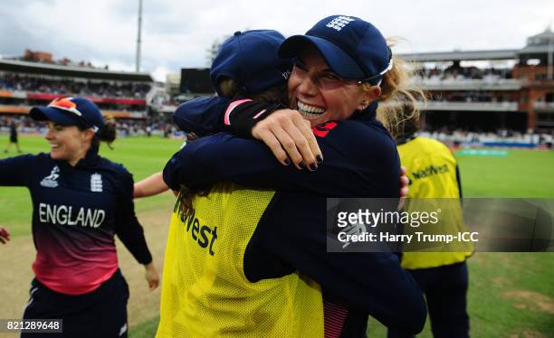 Lauren Winfield of England celebrates during the ICC Women's World Cup 2017 Final between England and India at Lord's Cricket Ground on July 23, 2017...