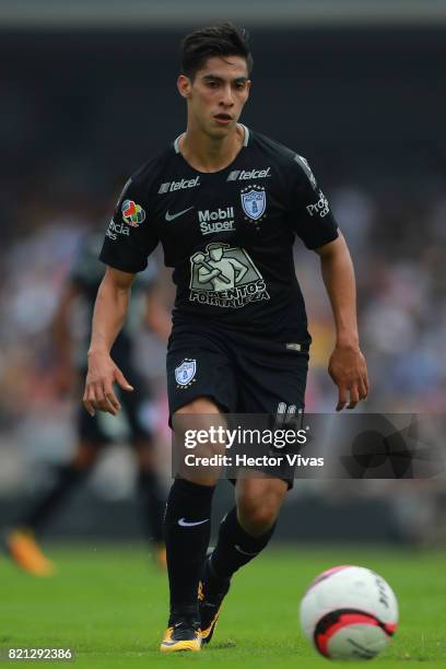 Erick Aguirre of Pachuca drives the ball during the 1st round match between Pumas UNAM and Pachuca as part of the Torneo Apertura 2017 Liga MX at...