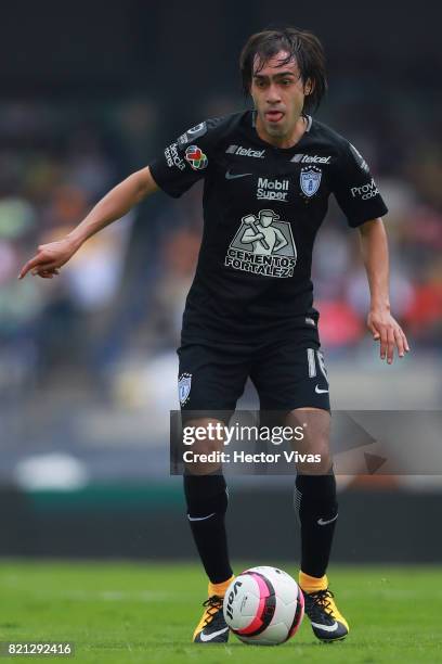 Joaquin Martinez of Pachuca drives the ball during the 1st round match between Pumas UNAM and Pachuca as part of the Torneo Apertura 2017 Liga MX at...