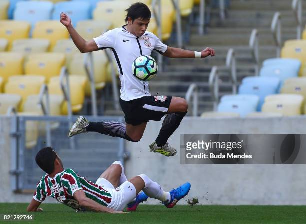 Renato Junior of Fluminense struggles for the ball with Angel Romero of Corinthians during a match between Fluminense and Corinthians as part of...